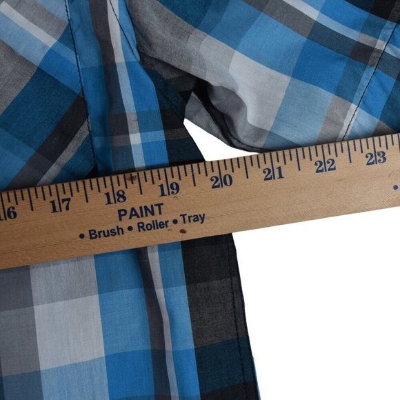 HURLEY Men's Plaid Button Down Shirt Black Blue Grey Y2K Size XL Short Sleeve - Picture 6 of 8